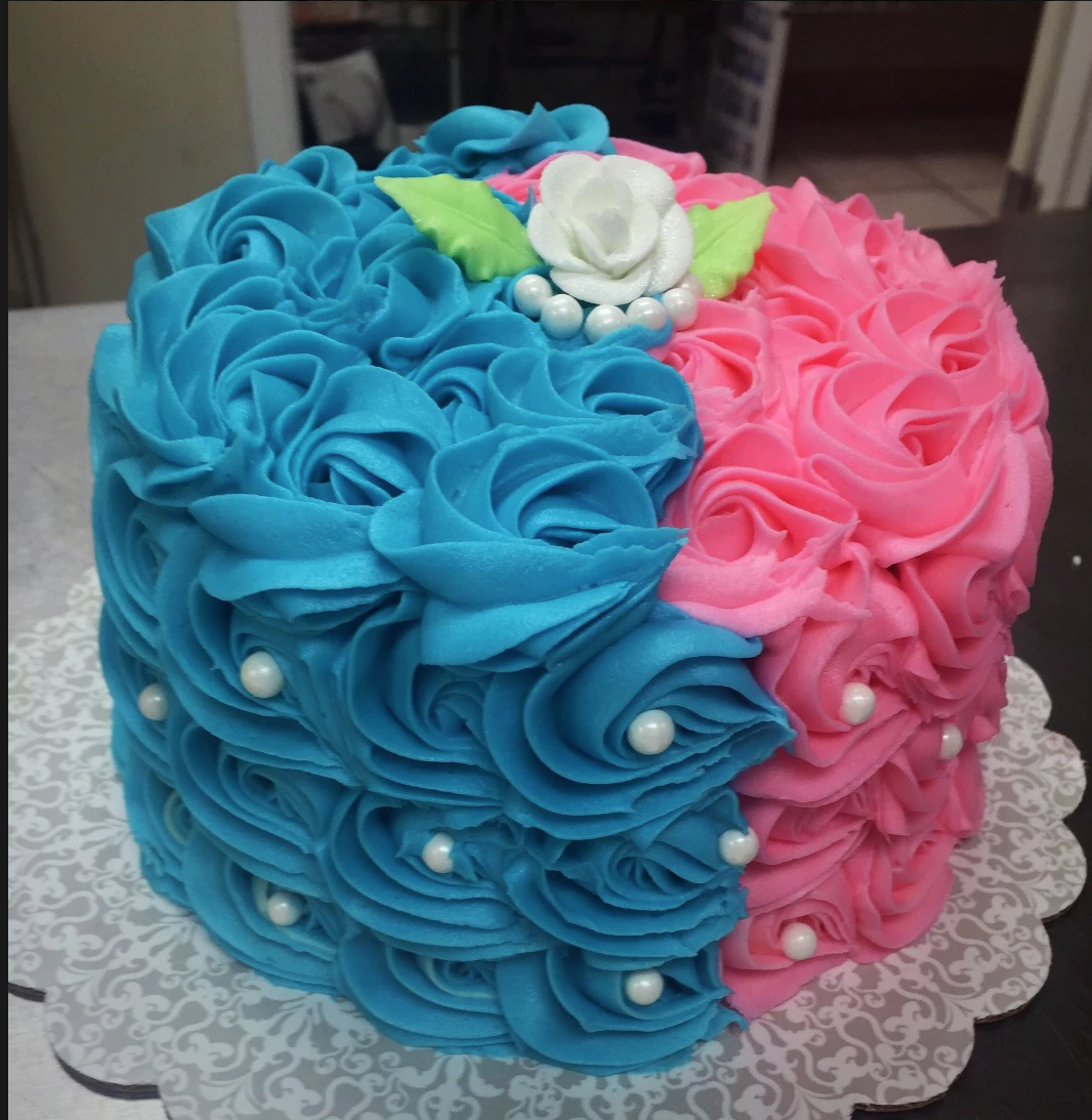 Pink Blue Flower Birthday Cake